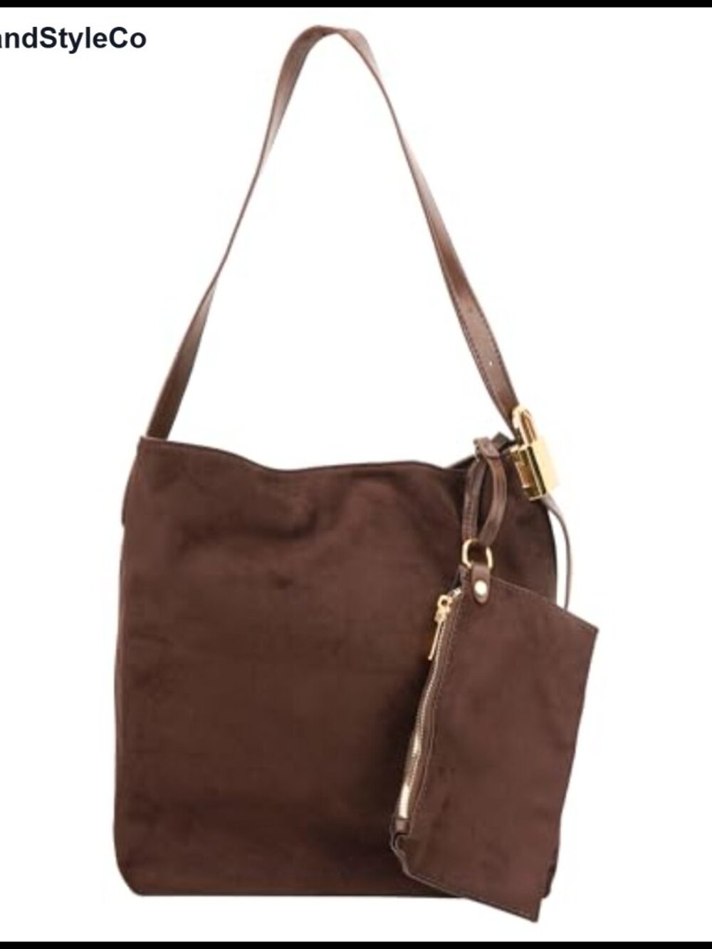 Faux Suede Hobo Shoulder Bag Vegan Leather Slouchy Bucket Tote with Clutch